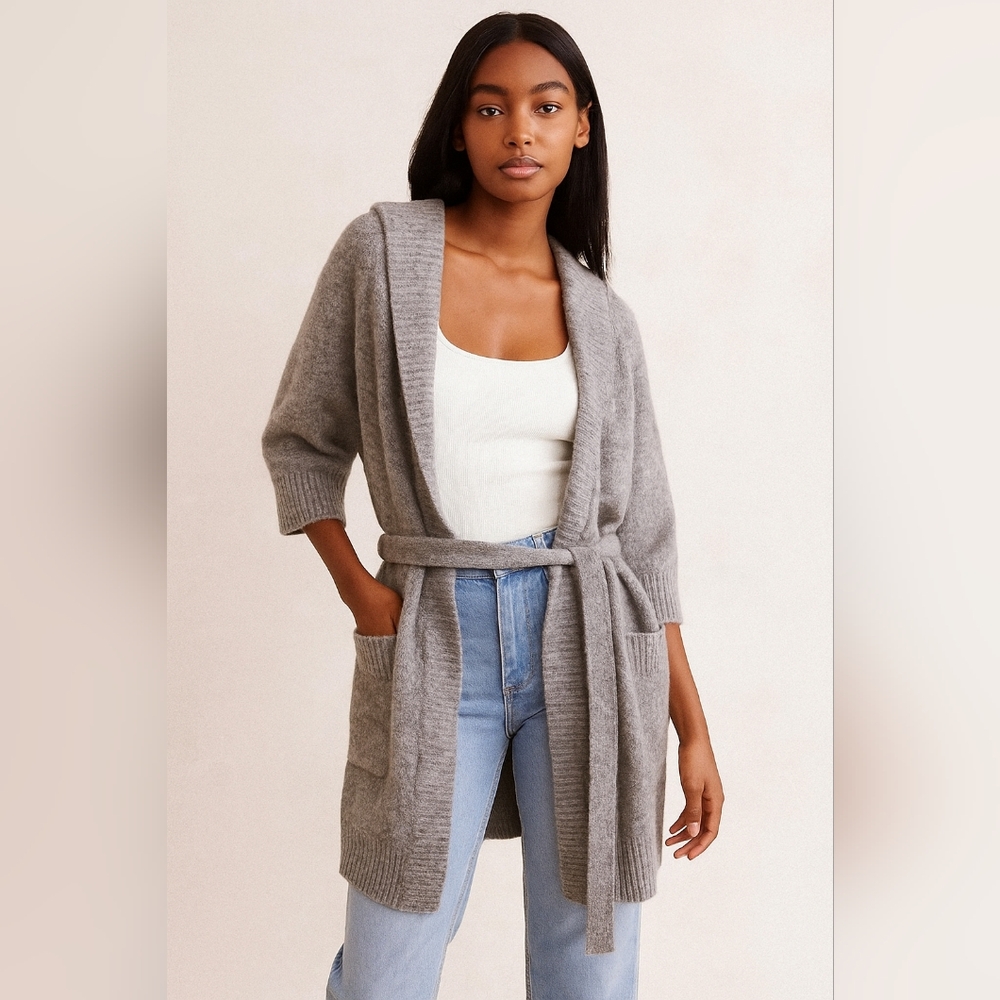 Banana Republic Wool Cashmere Blend Elbow Sleeve Hoodie Cardigan XS